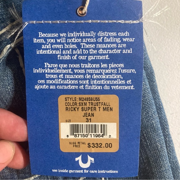 SOLD!Rare! NWT! BlueLabel Ricky SuperT in “SXM TRUSTFALL”wash TrueReligion 31x34 - Picture 3 of 9